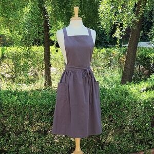 New Bib Apron Dark Gray Linen Pockets Gardening Apron Cooking Apron